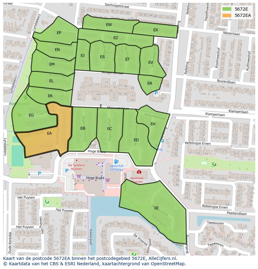 Afbeelding van het postcodegebied 5672 EA op de kaart.