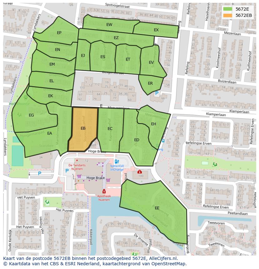 Afbeelding van het postcodegebied 5672 EB op de kaart.
