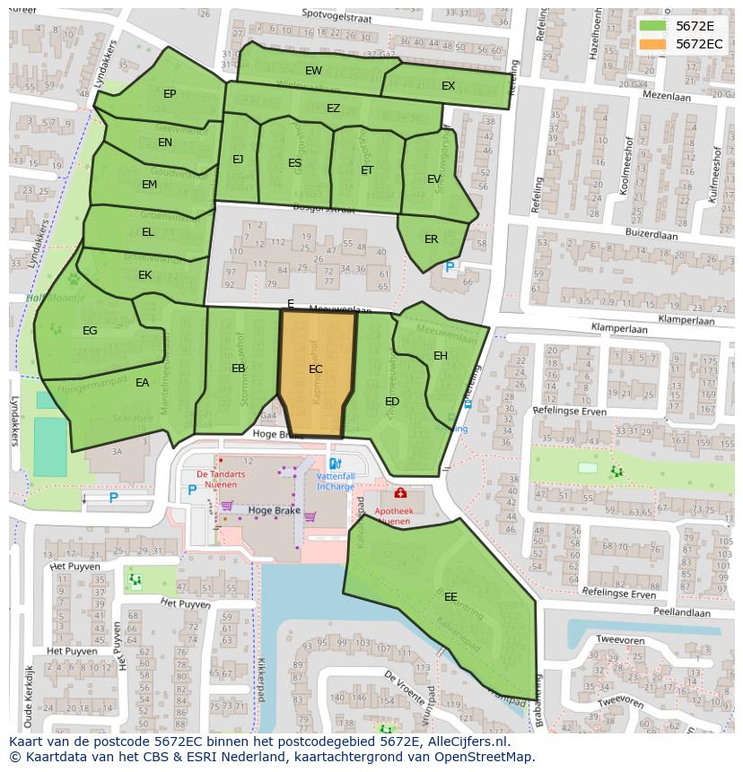 Afbeelding van het postcodegebied 5672 EC op de kaart.