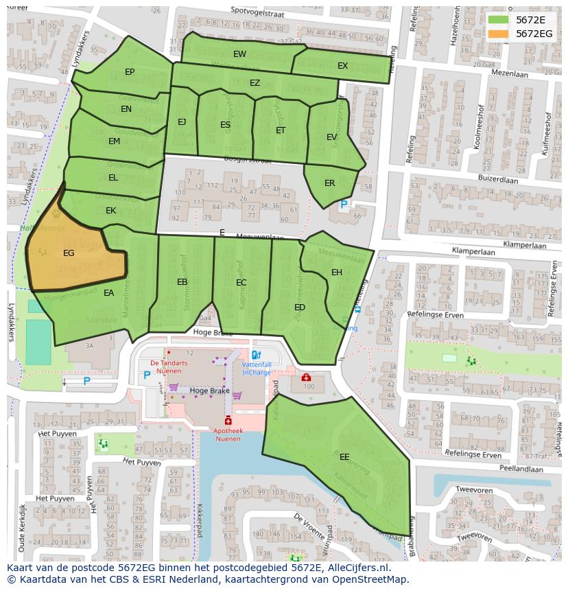 Afbeelding van het postcodegebied 5672 EG op de kaart.