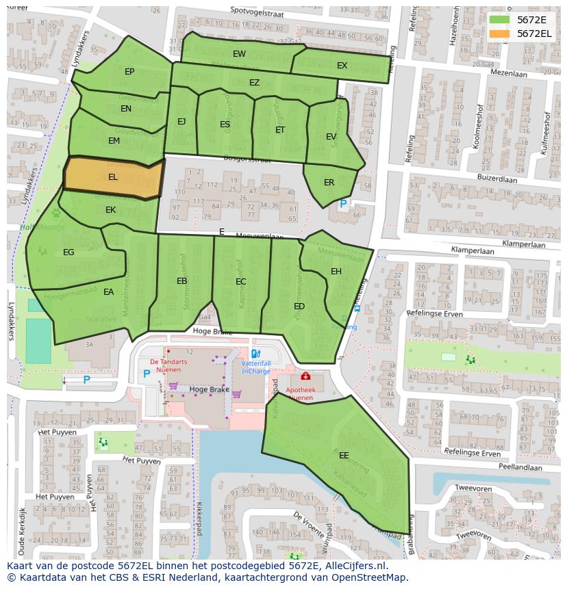 Afbeelding van het postcodegebied 5672 EL op de kaart.