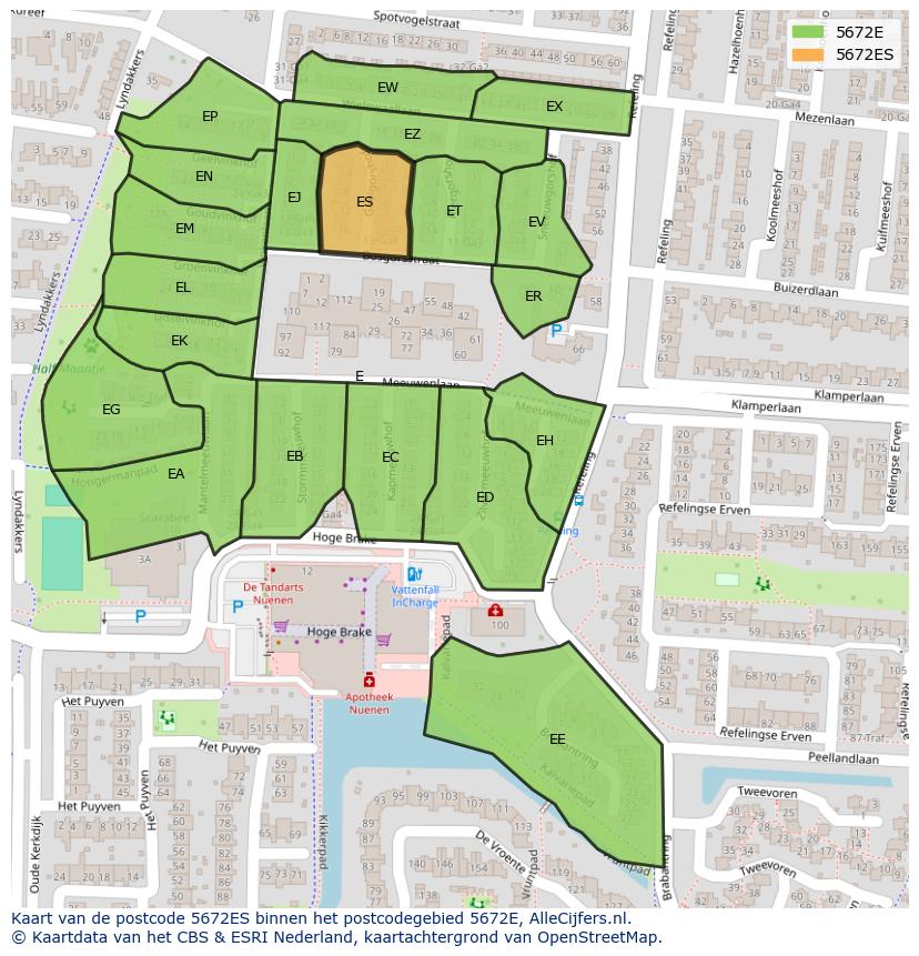 Afbeelding van het postcodegebied 5672 ES op de kaart.
