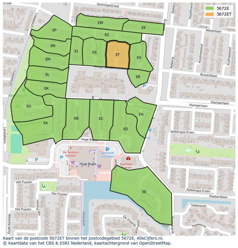 Afbeelding van het postcodegebied 5672 ET op de kaart.