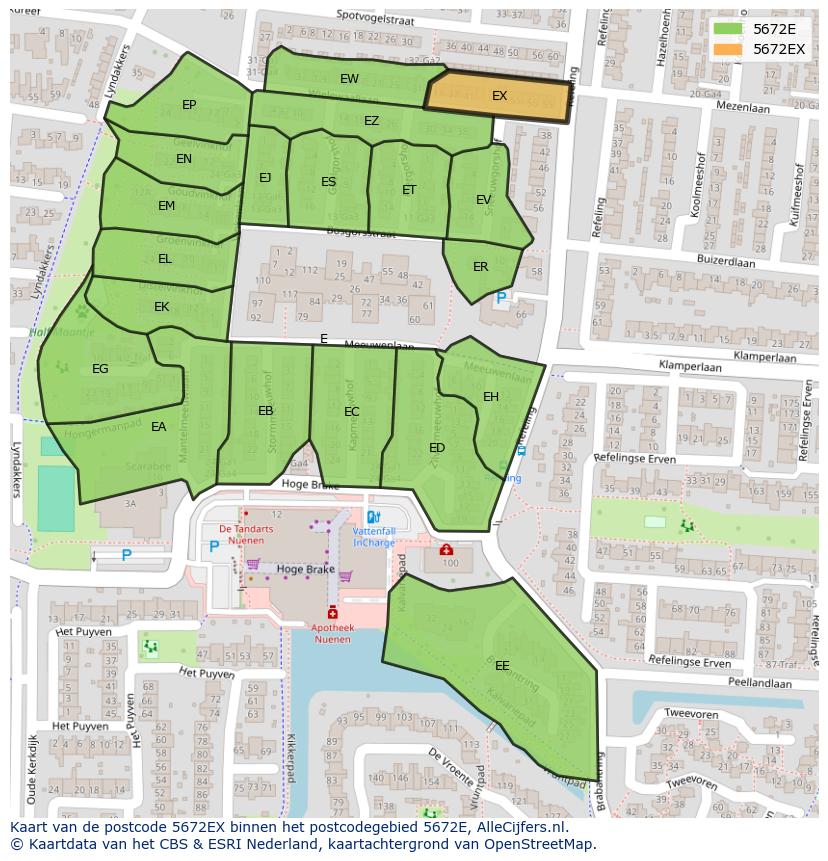 Afbeelding van het postcodegebied 5672 EX op de kaart.