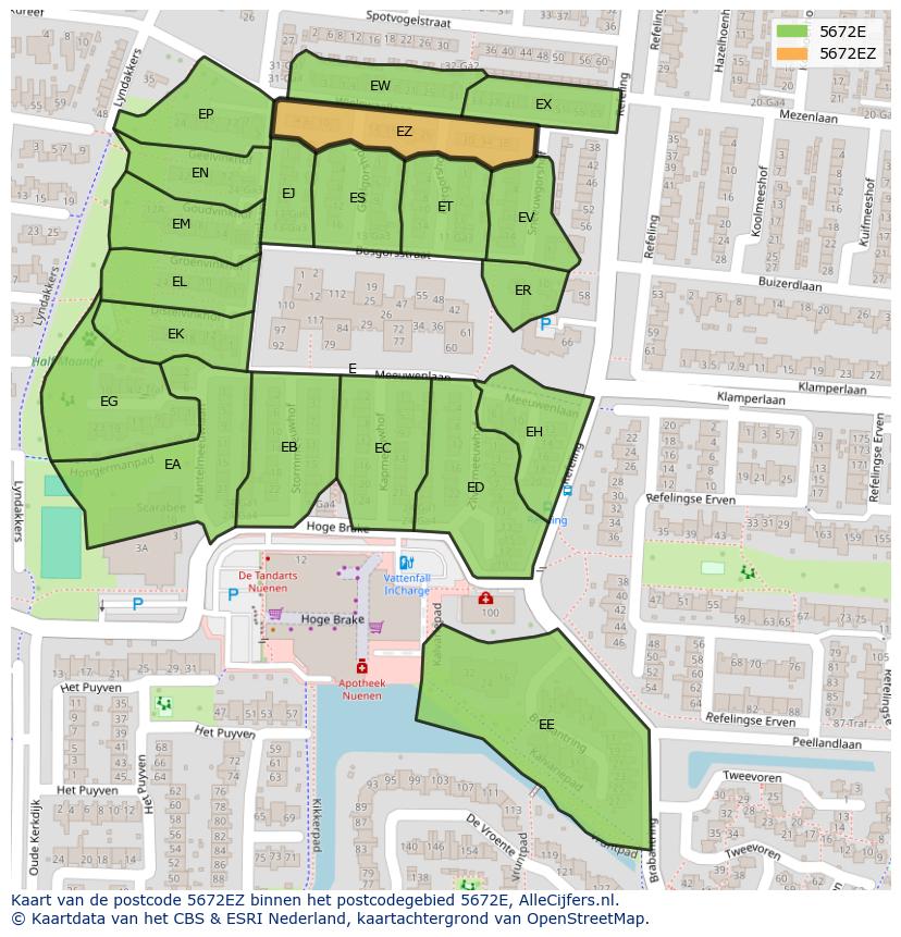 Afbeelding van het postcodegebied 5672 EZ op de kaart.