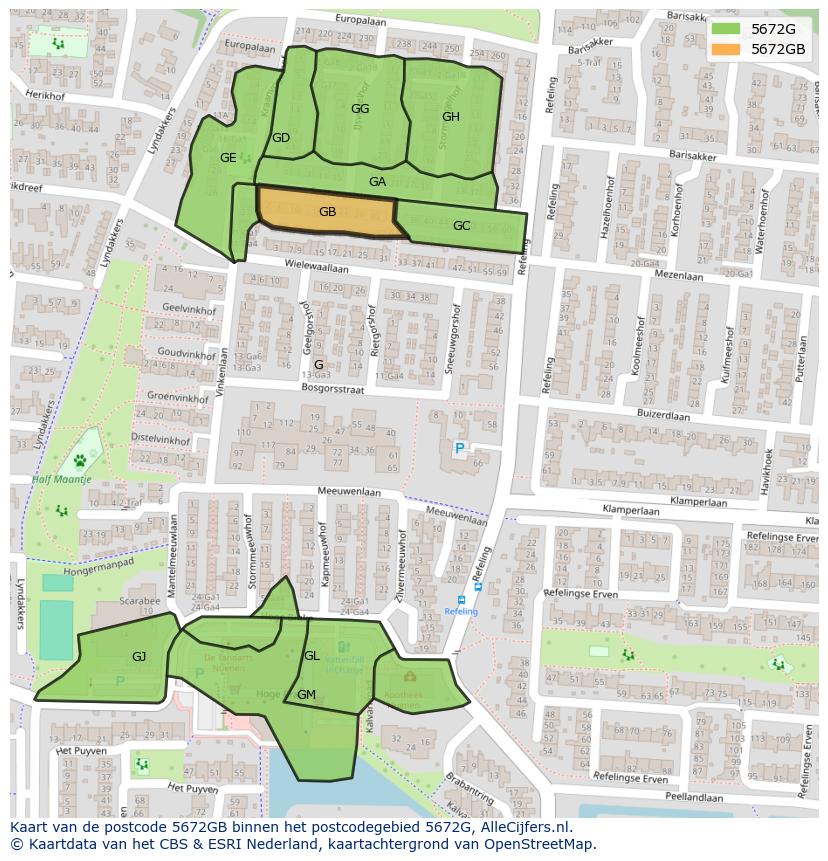 Afbeelding van het postcodegebied 5672 GB op de kaart.