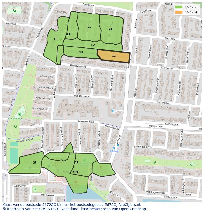 Afbeelding van het postcodegebied 5672 GC op de kaart.