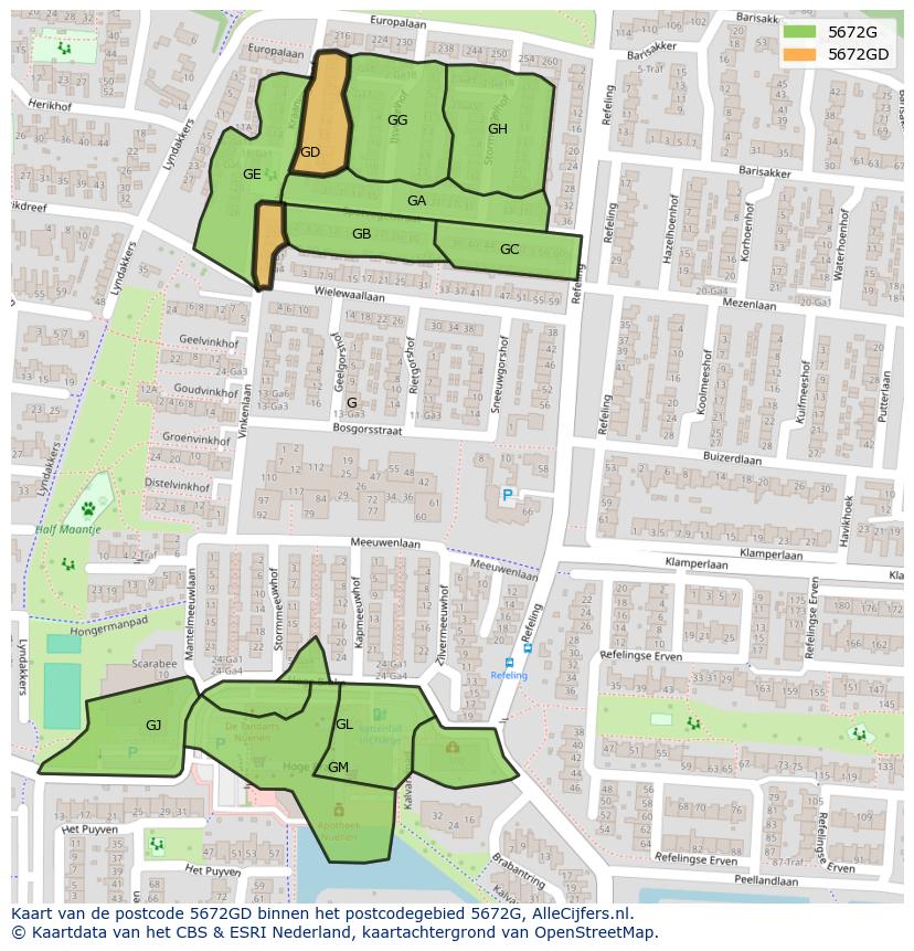 Afbeelding van het postcodegebied 5672 GD op de kaart.