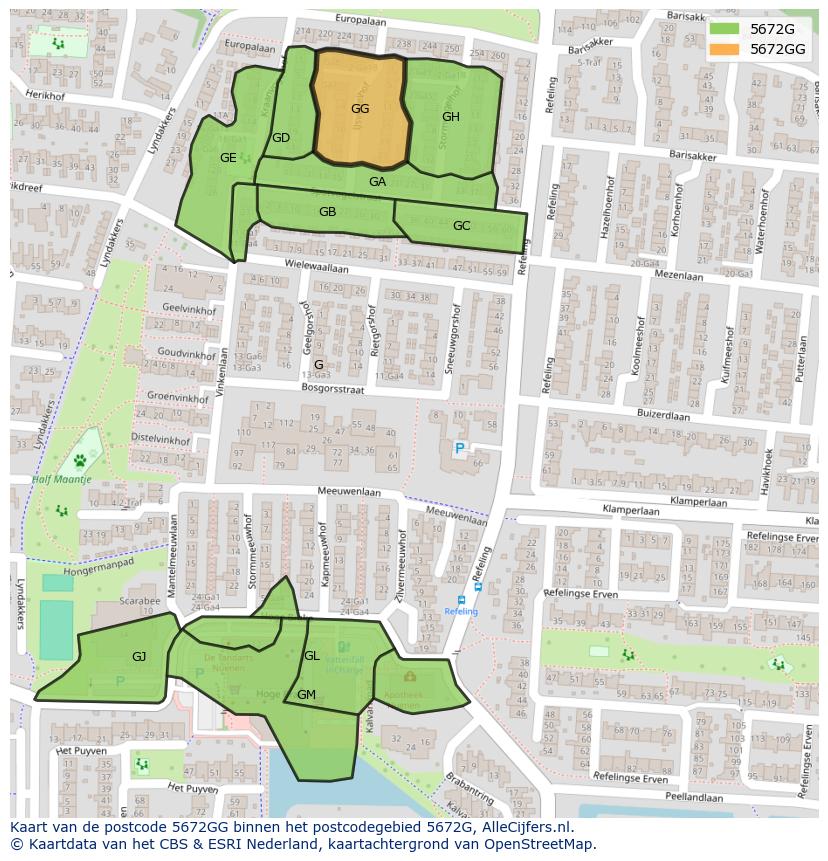 Afbeelding van het postcodegebied 5672 GG op de kaart.