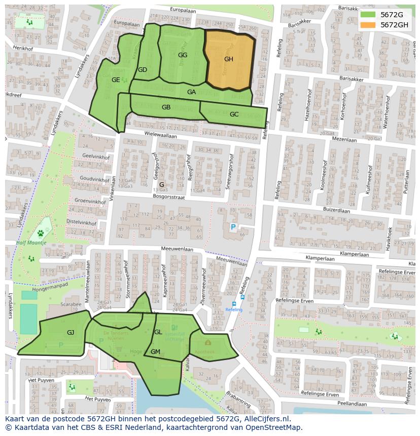 Afbeelding van het postcodegebied 5672 GH op de kaart.