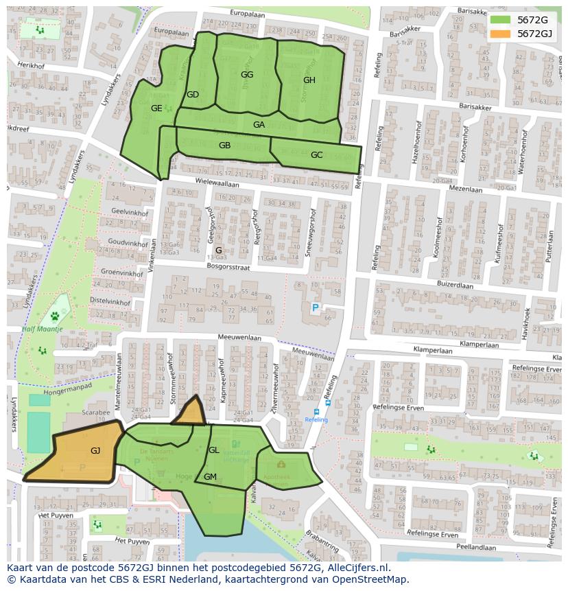 Afbeelding van het postcodegebied 5672 GJ op de kaart.