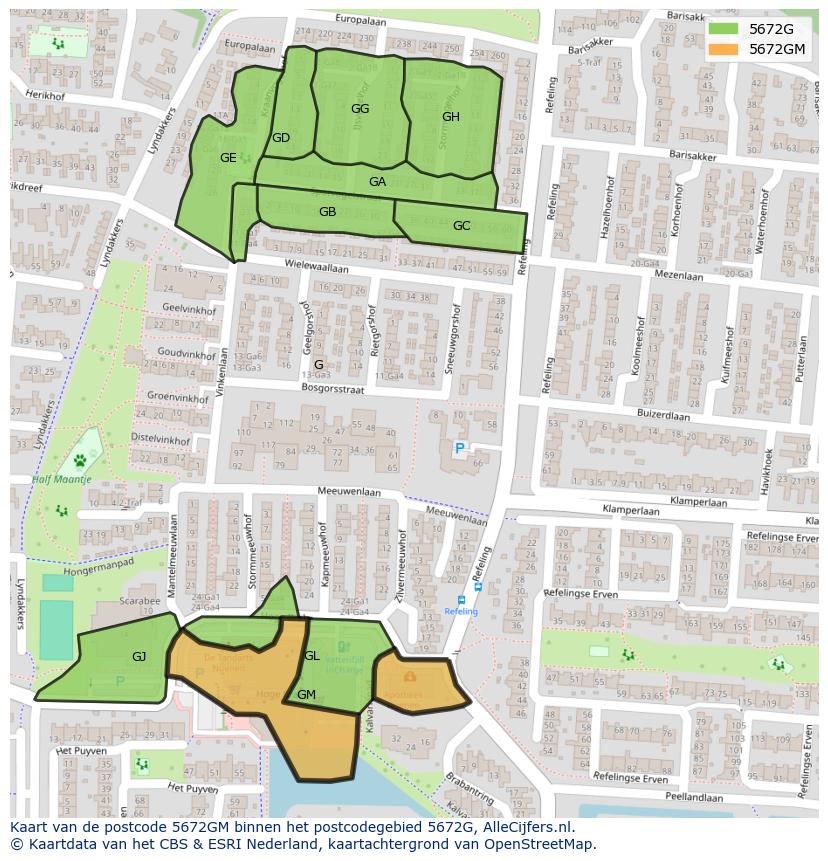 Afbeelding van het postcodegebied 5672 GM op de kaart.