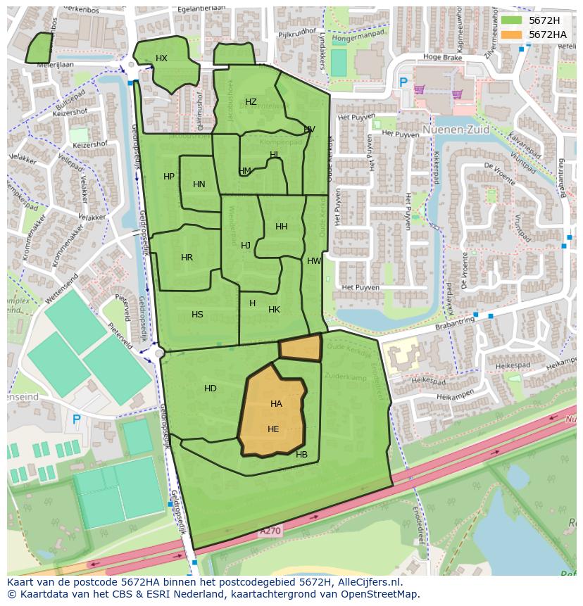Afbeelding van het postcodegebied 5672 HA op de kaart.