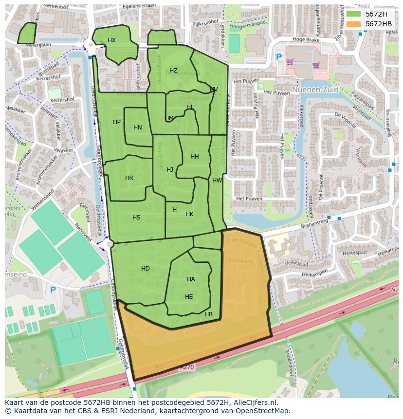 Afbeelding van het postcodegebied 5672 HB op de kaart.