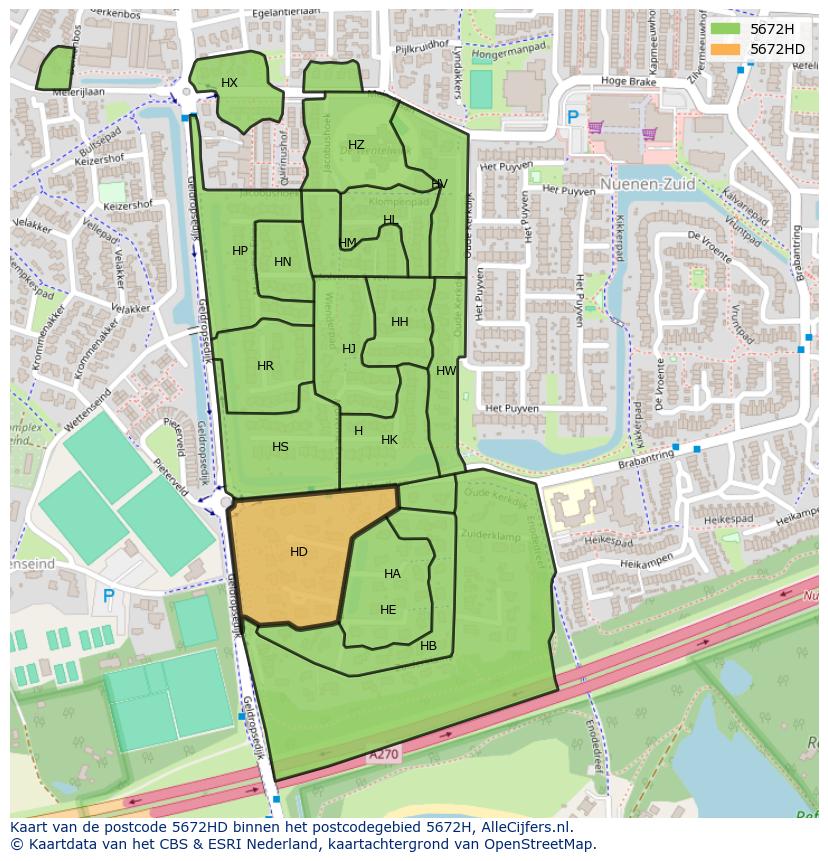 Afbeelding van het postcodegebied 5672 HD op de kaart.