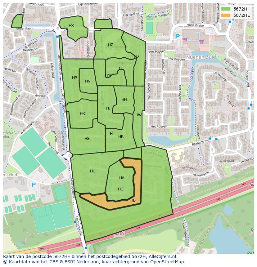 Afbeelding van het postcodegebied 5672 HE op de kaart.