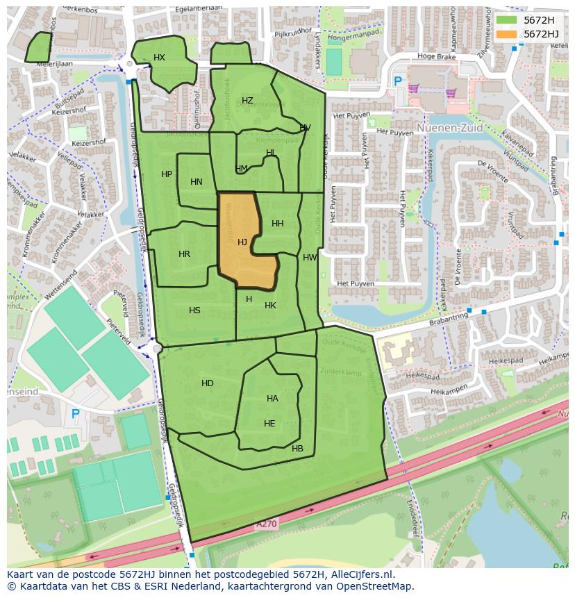 Afbeelding van het postcodegebied 5672 HJ op de kaart.