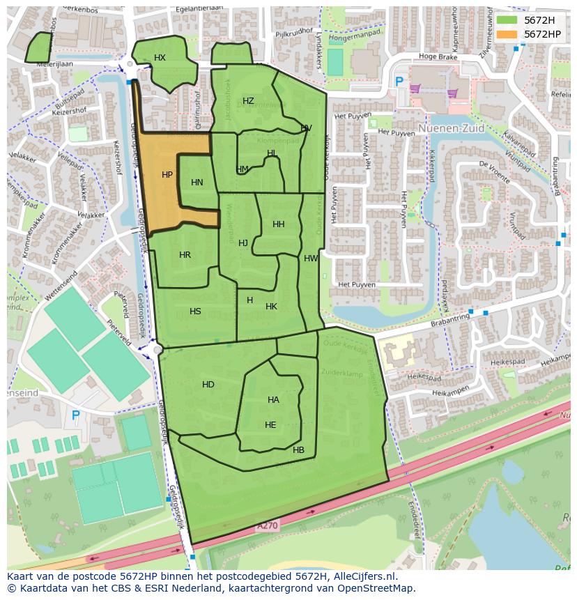 Afbeelding van het postcodegebied 5672 HP op de kaart.