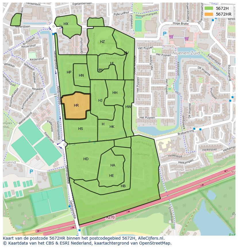 Afbeelding van het postcodegebied 5672 HR op de kaart.