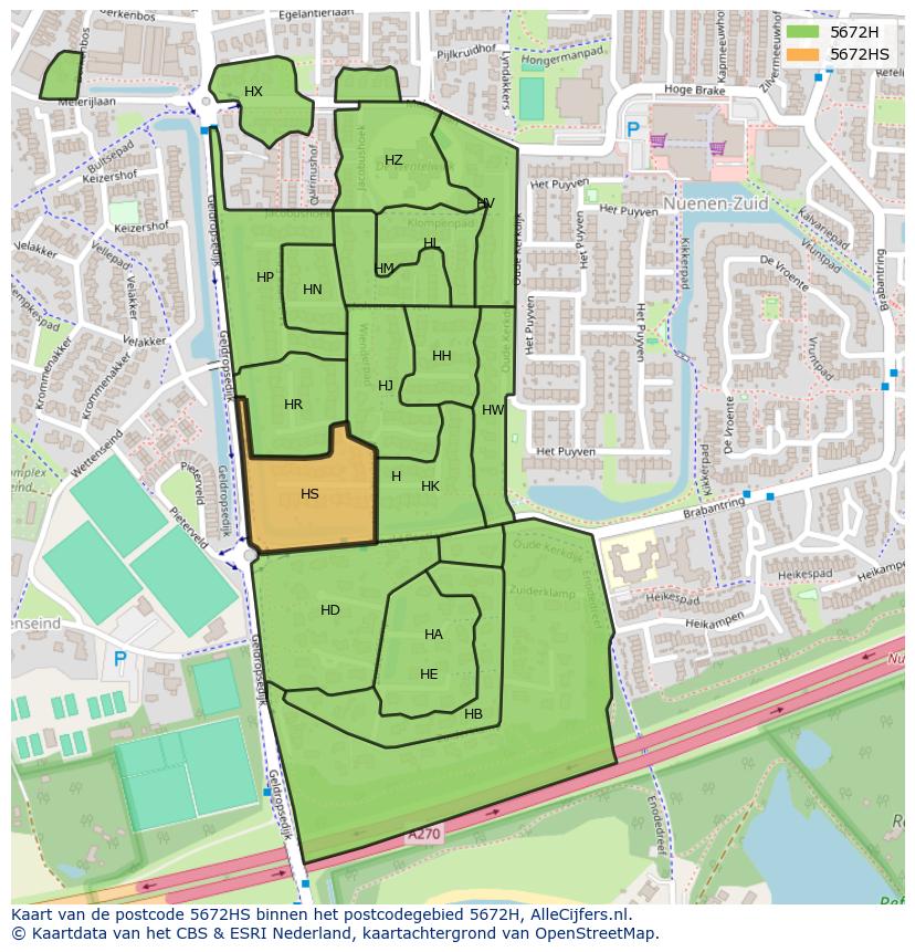 Afbeelding van het postcodegebied 5672 HS op de kaart.