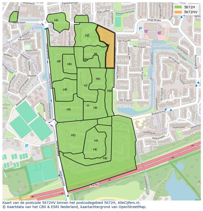 Afbeelding van het postcodegebied 5672 HV op de kaart.