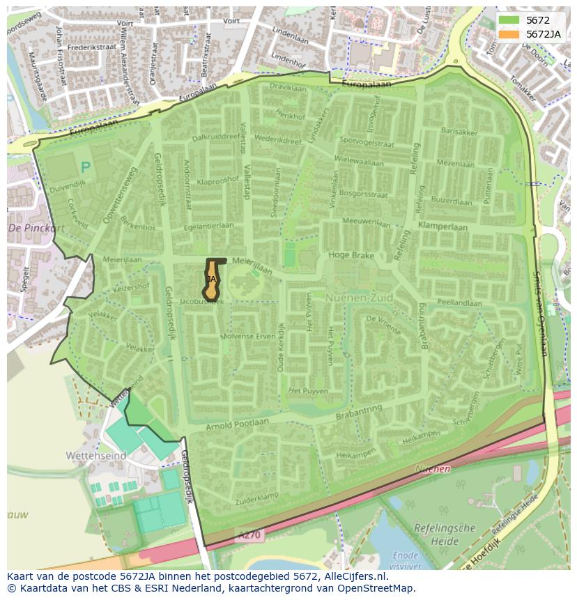 Afbeelding van het postcodegebied 5672 JA op de kaart.