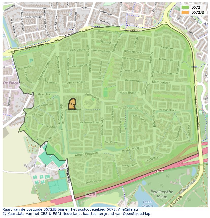 Afbeelding van het postcodegebied 5672 JB op de kaart.