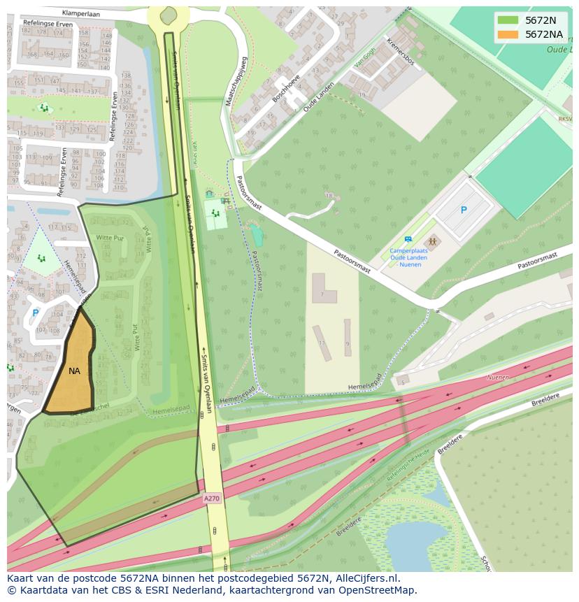 Afbeelding van het postcodegebied 5672 NA op de kaart.