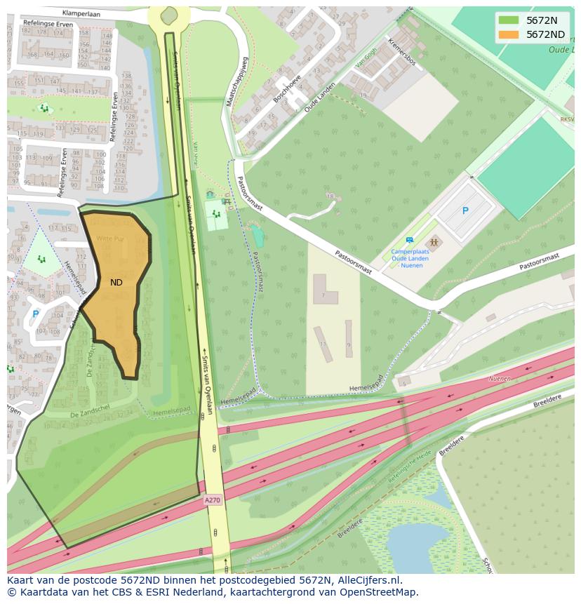 Afbeelding van het postcodegebied 5672 ND op de kaart.