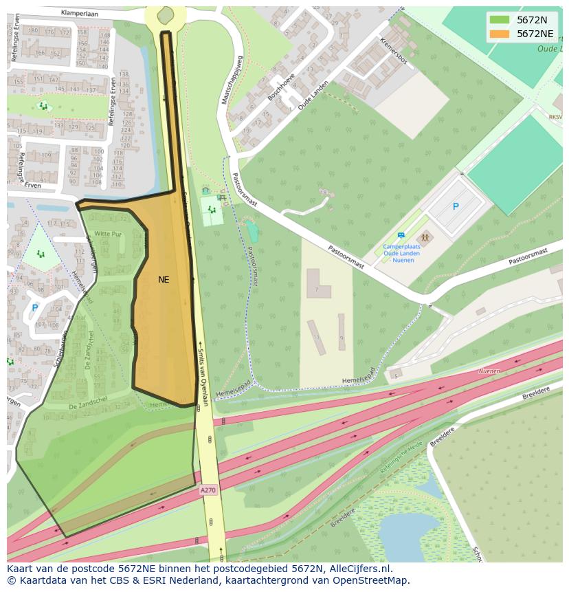Afbeelding van het postcodegebied 5672 NE op de kaart.