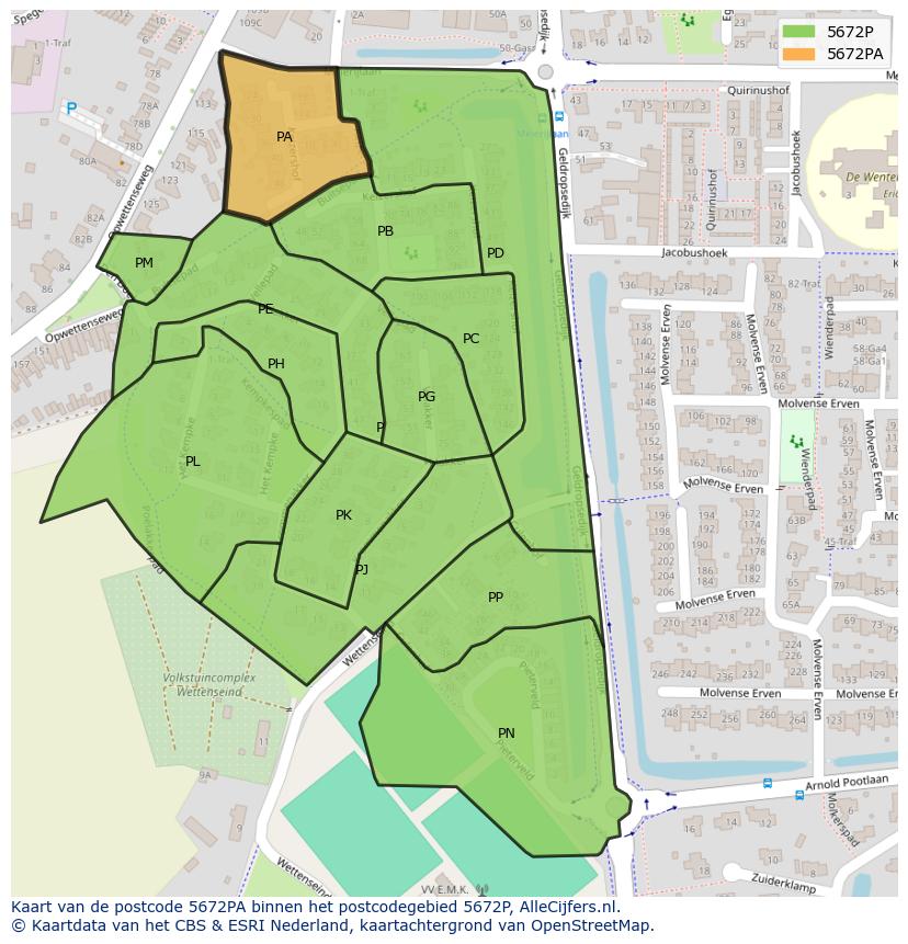 Afbeelding van het postcodegebied 5672 PA op de kaart.
