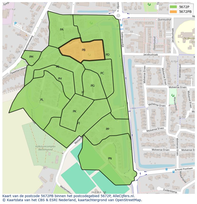 Afbeelding van het postcodegebied 5672 PB op de kaart.