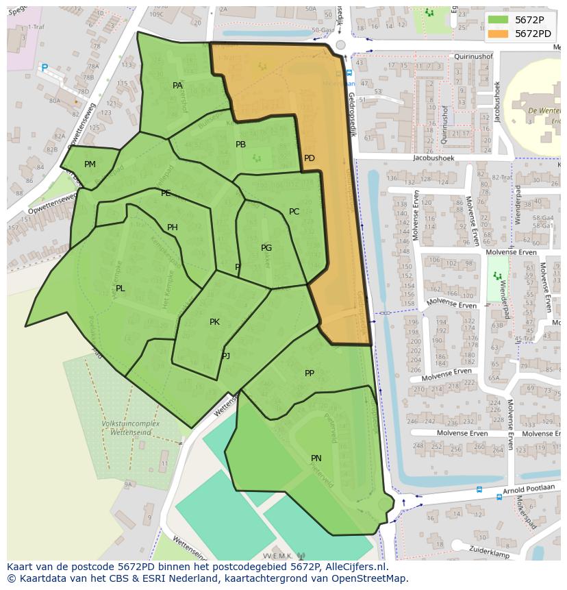 Afbeelding van het postcodegebied 5672 PD op de kaart.
