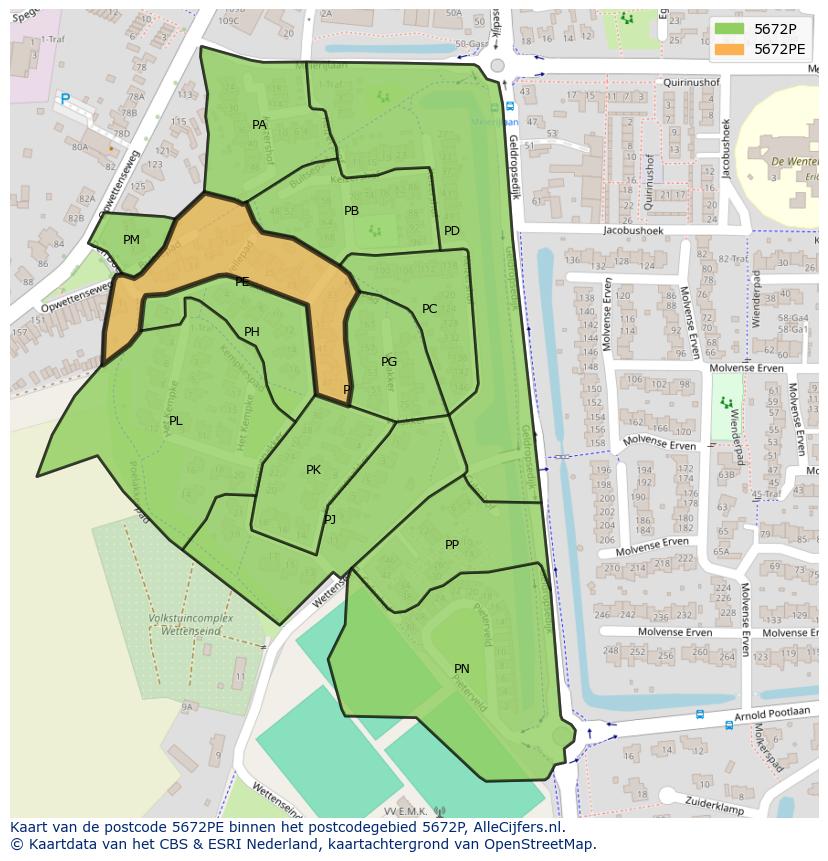 Afbeelding van het postcodegebied 5672 PE op de kaart.