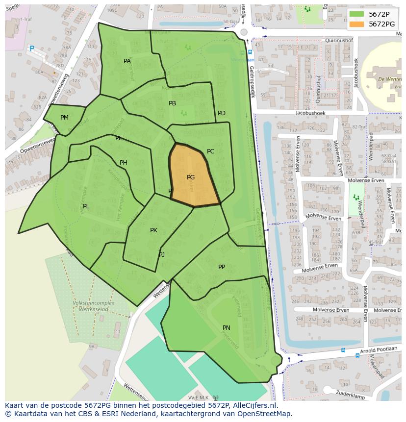 Afbeelding van het postcodegebied 5672 PG op de kaart.