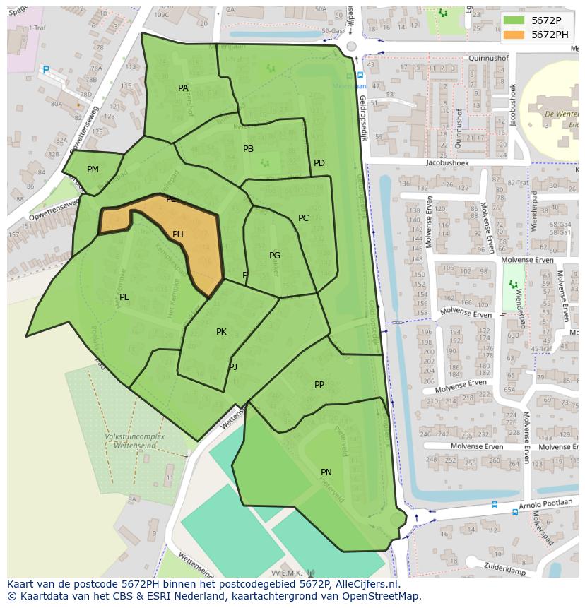 Afbeelding van het postcodegebied 5672 PH op de kaart.