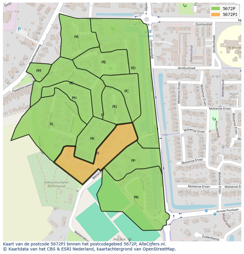 Afbeelding van het postcodegebied 5672 PJ op de kaart.