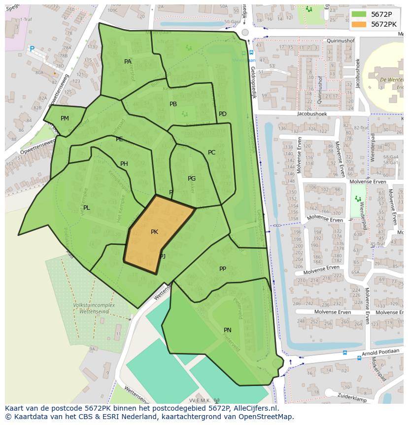Afbeelding van het postcodegebied 5672 PK op de kaart.