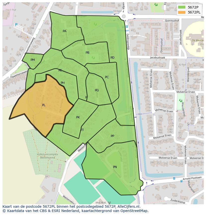 Afbeelding van het postcodegebied 5672 PL op de kaart.