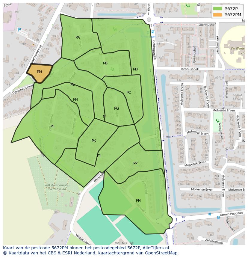 Afbeelding van het postcodegebied 5672 PM op de kaart.