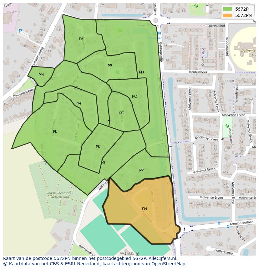 Afbeelding van het postcodegebied 5672 PN op de kaart.