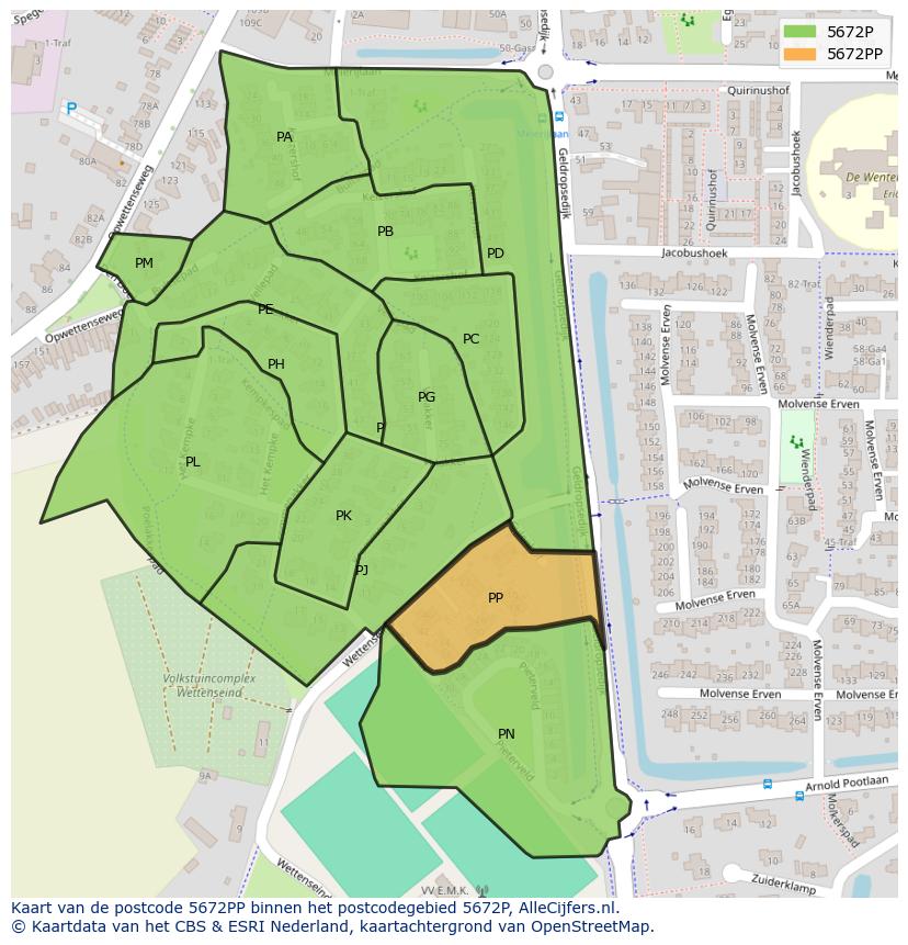 Afbeelding van het postcodegebied 5672 PP op de kaart.