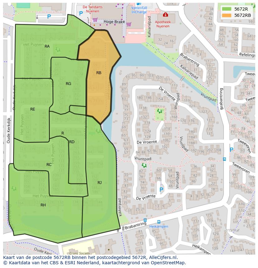 Afbeelding van het postcodegebied 5672 RB op de kaart.