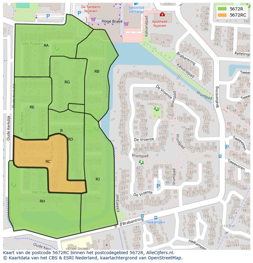 Afbeelding van het postcodegebied 5672 RC op de kaart.