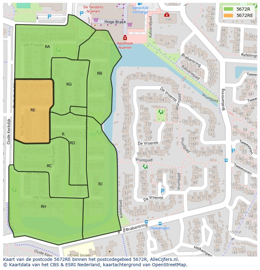 Afbeelding van het postcodegebied 5672 RE op de kaart.