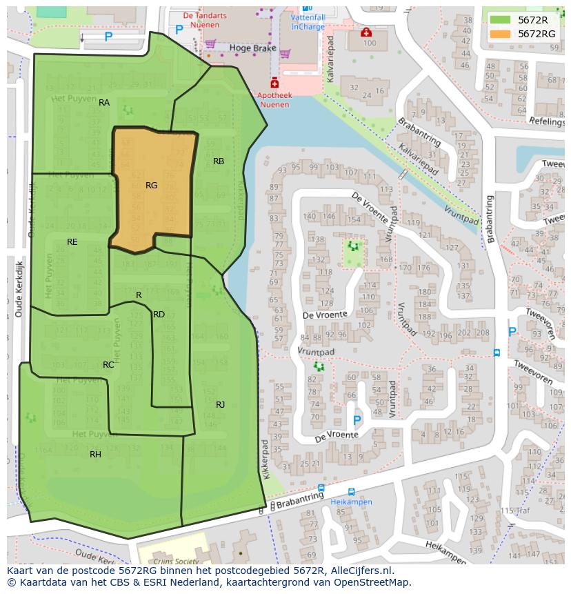 Afbeelding van het postcodegebied 5672 RG op de kaart.