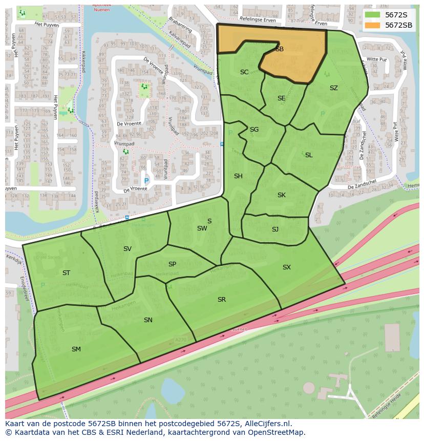 Afbeelding van het postcodegebied 5672 SB op de kaart.