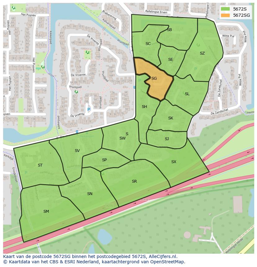 Afbeelding van het postcodegebied 5672 SG op de kaart.