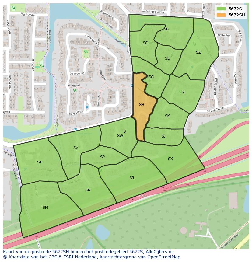 Afbeelding van het postcodegebied 5672 SH op de kaart.