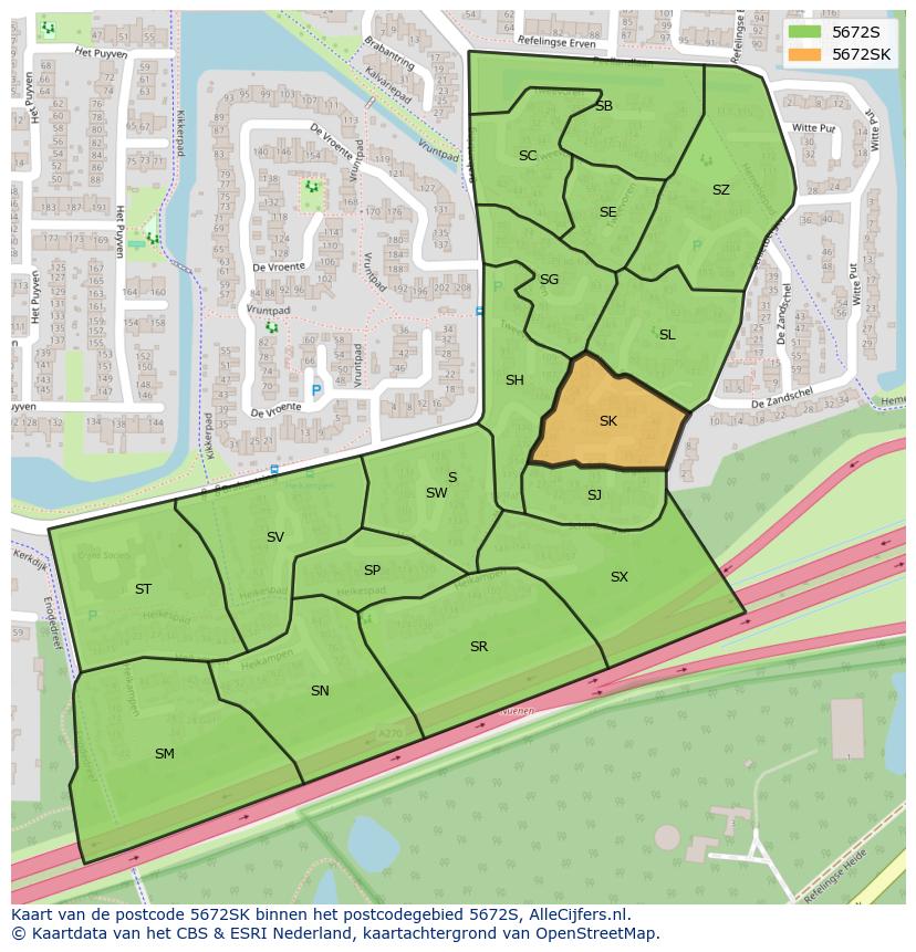Afbeelding van het postcodegebied 5672 SK op de kaart.